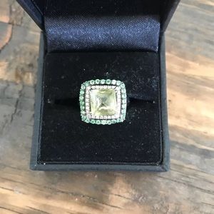14 Carat Gold Peridot Diamond Cocktail Ring size 4